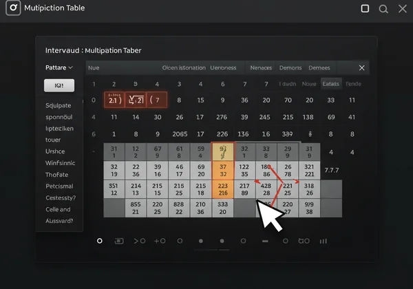 Screenshot of an interactive online multiplication table