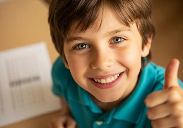 A child smiles confidently, having mastered multiplication