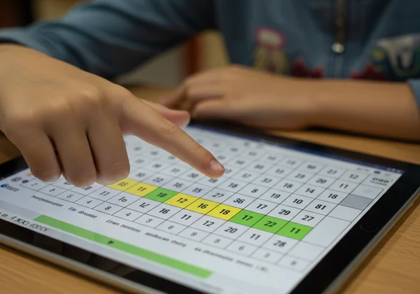 Interactive multiplication chart on a tablet.