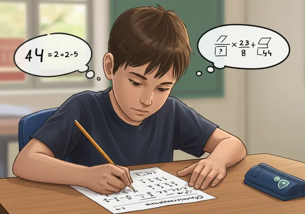 Student solving multi-digit multiplication word problem on paper.