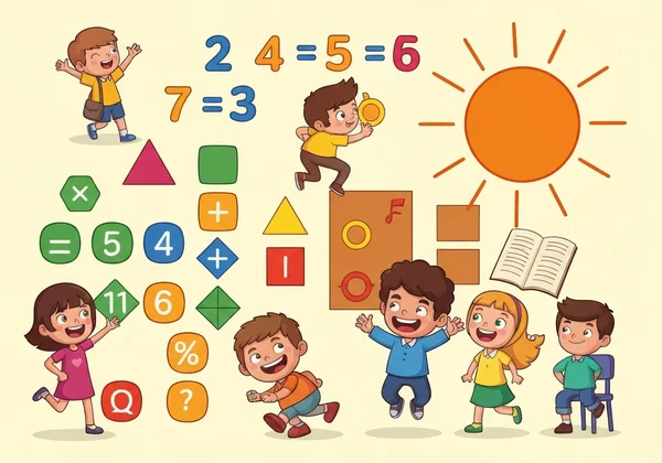 Game elements like stars and points engaging a child in math.