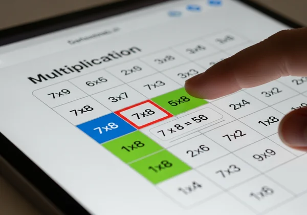 Interactive multiplication table on a tablet.