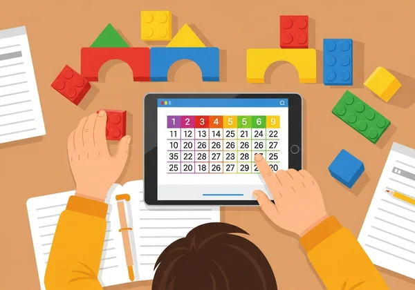 孩子结合动手与数字数学学习