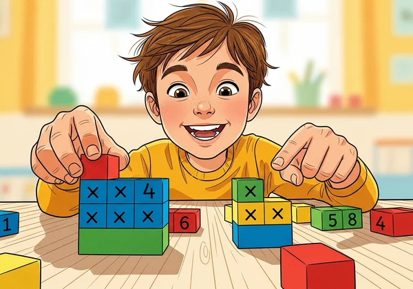 孩子用积木积极学习乘法